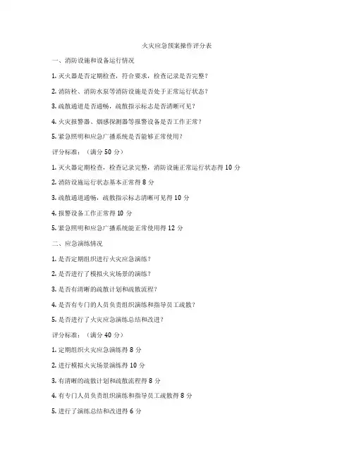 火灾应急预案操作评分表