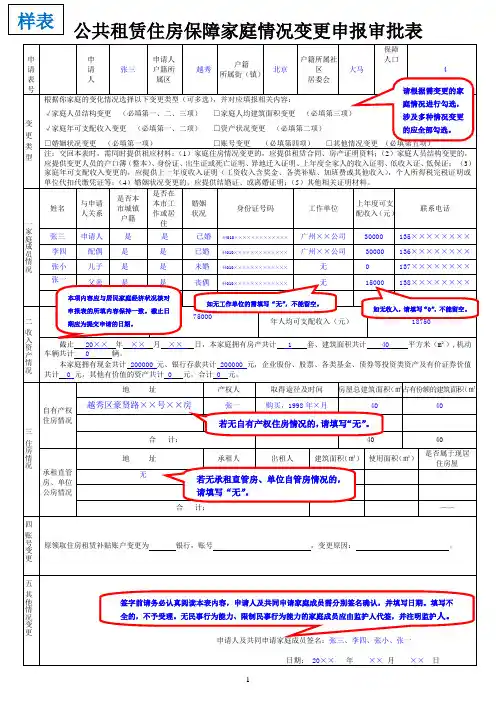 公共租赁住房保障家庭情况变更申报审批表