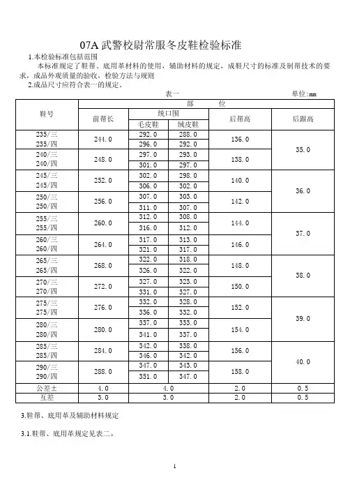 A武警校尉常服冬皮鞋检验标准