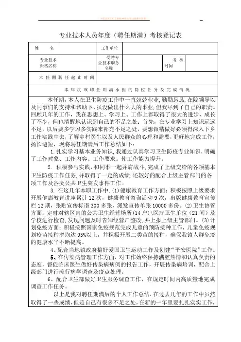 专业技术人员年度(聘任期满)考核登记表