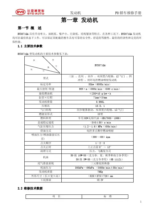 2012年比亚迪F0维修手册