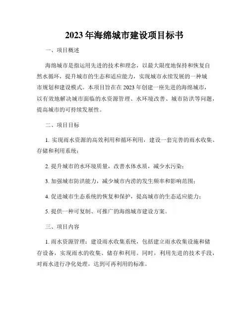 2023年海绵城市建设项目标书