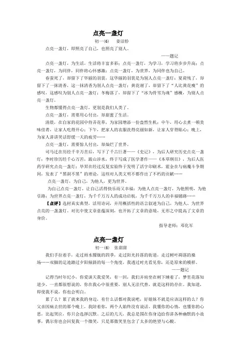 学生优秀习作及老师评语(一)