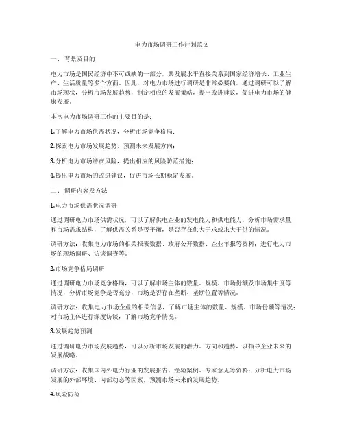 电力市场调研工作计划范文