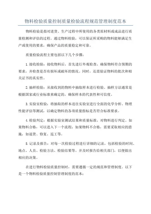 物料检验质量控制质量检验流程规范管理制度范本
