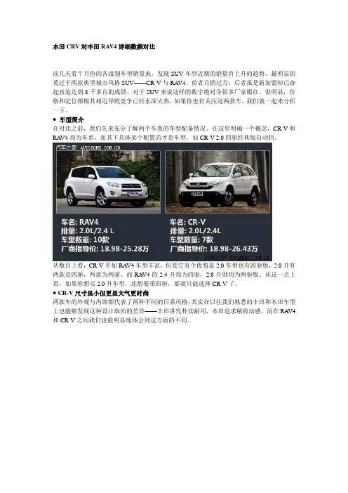 本田CRV对丰田RAV4详细数据对比