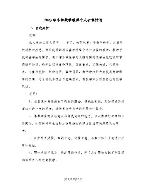 2023年小学数学教师个人研修计划(八篇)