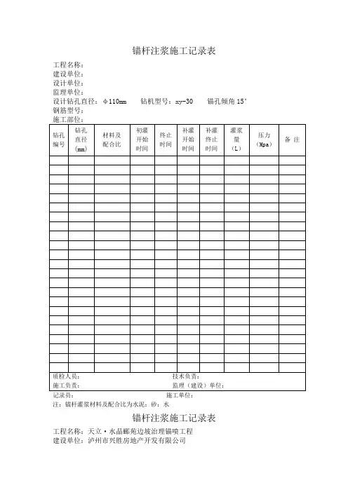 锚杆注浆施工记录表