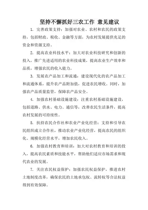 坚持不懈抓好三农工作 意见建议