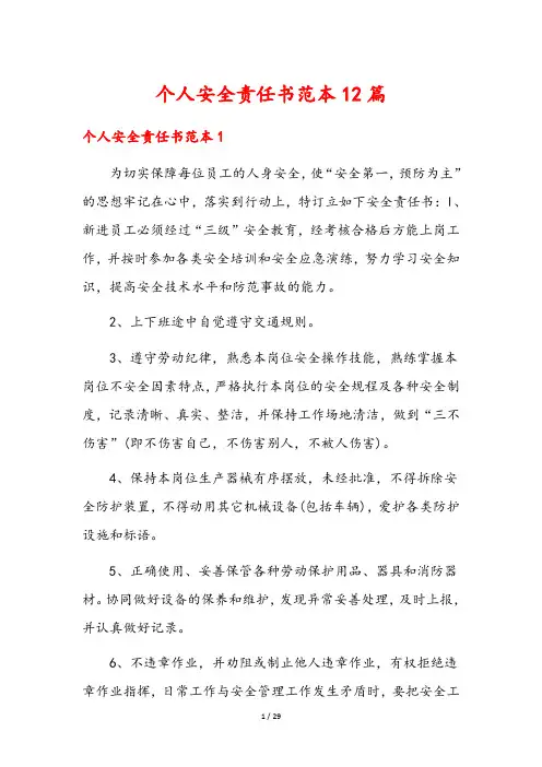 个人安全责任书范本12篇