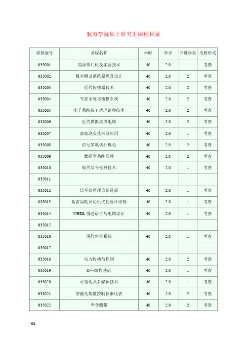 航海学院硕士生课程简介西北工业大学