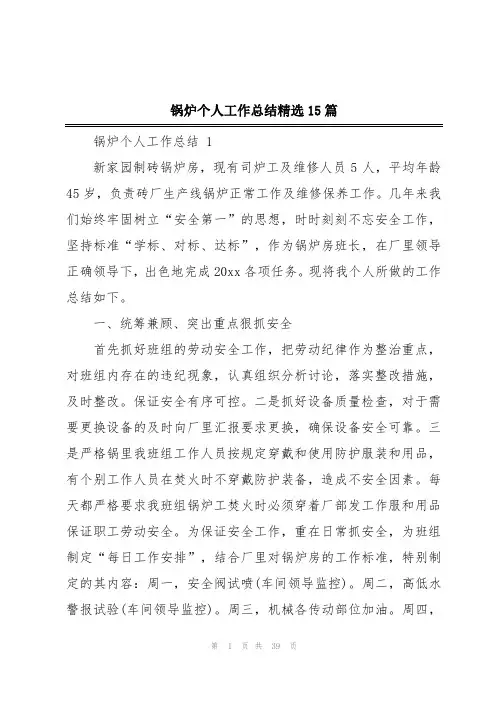 锅炉个人工作总结精选15篇