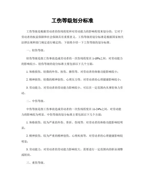 工伤等级划分标准