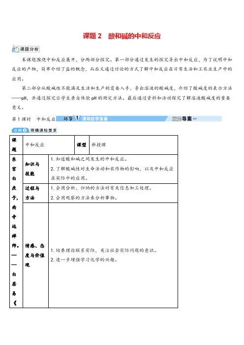 九年级下册化学 中和反应(导学案)