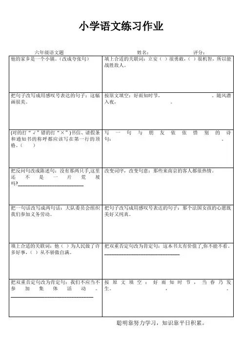 小学六年级语文课堂延伸练习II (23)