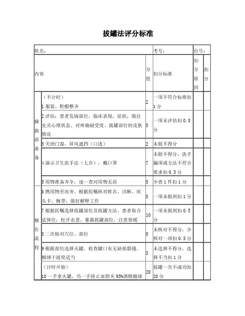 拔罐法评分标准