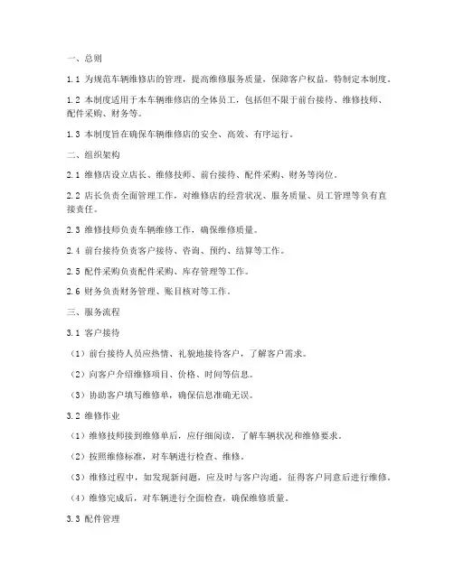 车辆维修店管理制度模板