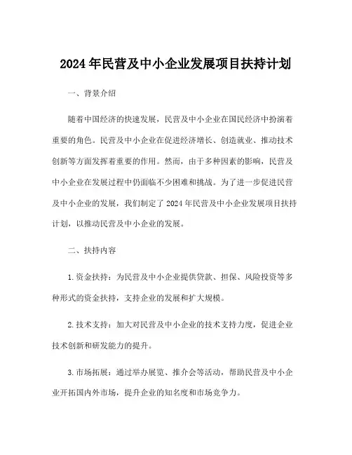 2024年民营及中小企业发展项目扶持计划