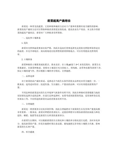 甜菜超高产栽培法