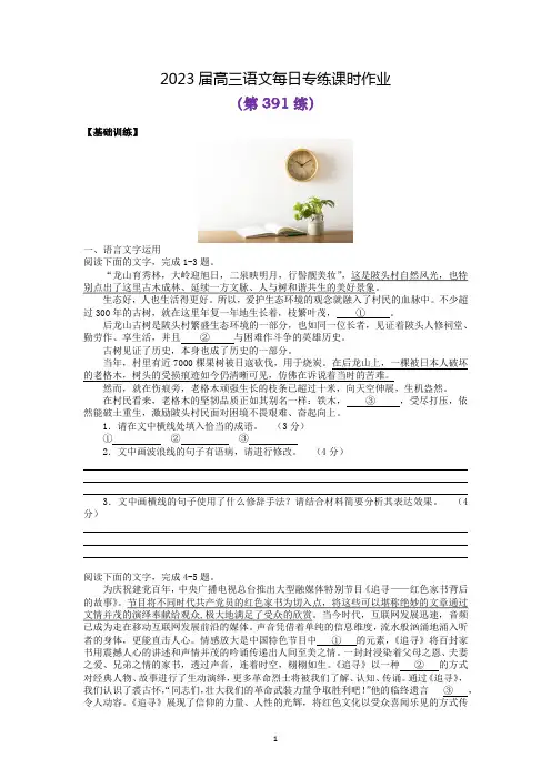 2023届高三语文每日专练课时作业+391