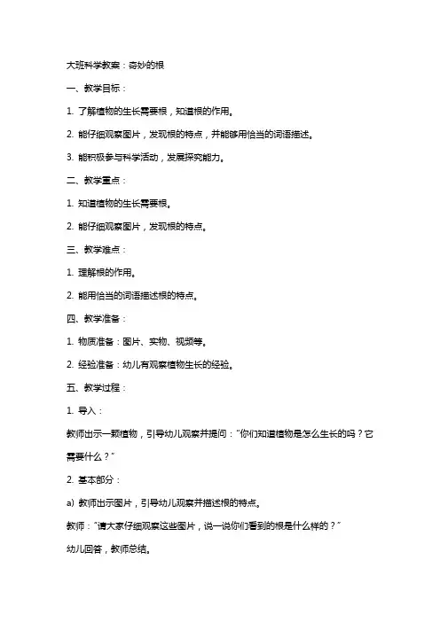 大班科学教案：奇妙的根