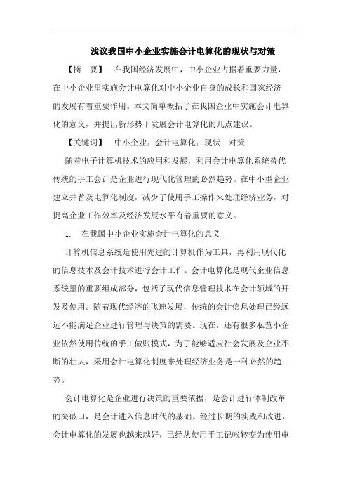 我国中小企业实施会计电算化的现状与对策