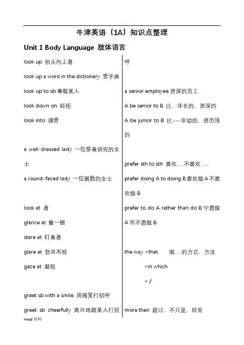 高一英语牛津词汇整理