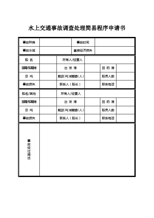 水上交通事故调查处理简易程序文书(水上交通事故调查处理简易程序申请书&通知书&结论书)
