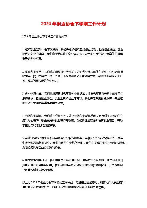 2024年创业协会下学期工作计划