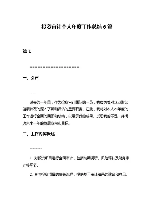 投资审计个人年度工作总结6篇