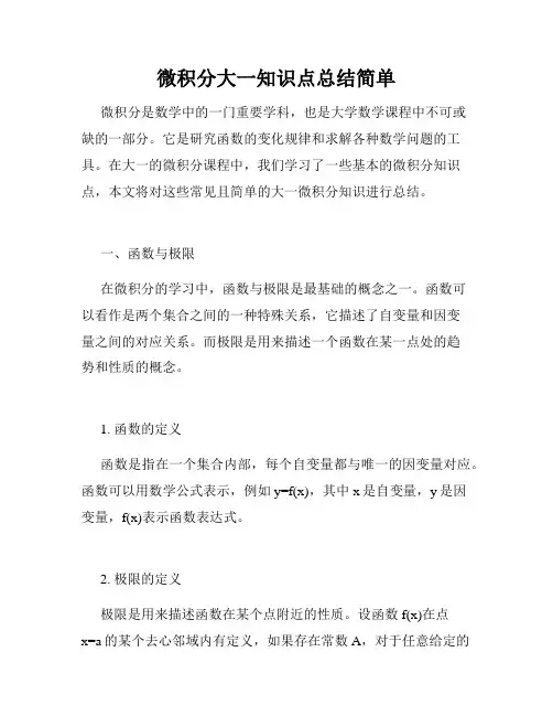 微积分大一知识点总结简单