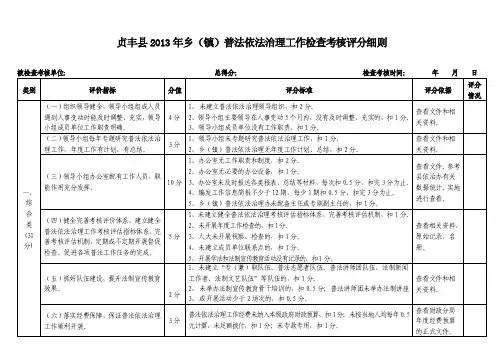 乡镇普法依法治理工作检查考核评分细则