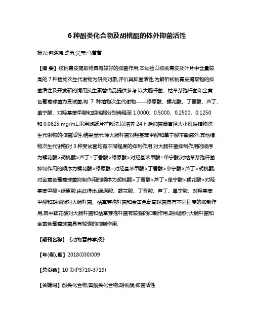 6种酚类化合物及胡桃醌的体外抑菌活性