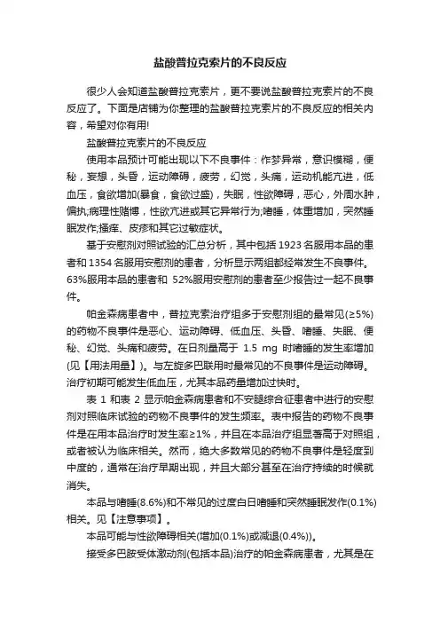 盐酸普拉克索片的不良反应