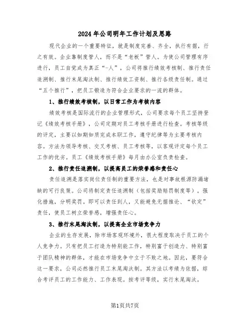 2024年公司明年工作计划及思路（2篇）
