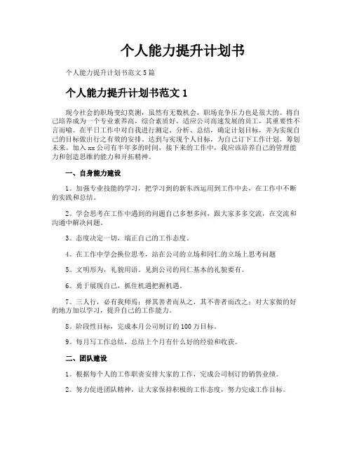 个人能力提升计划书