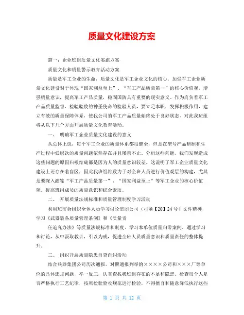 质量文化建设方案