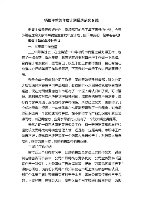 销售主管的年度计划精选范文5篇