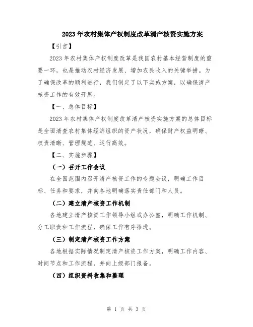 2023年农村集体产权制度改革清产核资实施方案