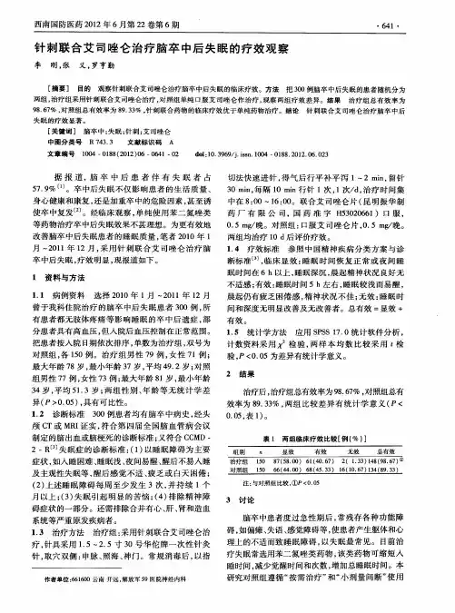 针刺联合艾司唑仑治疗脑卒中后失眠的疗效观察