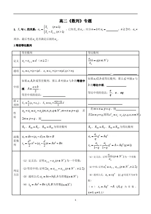 高二数学数列练习题(含答案)