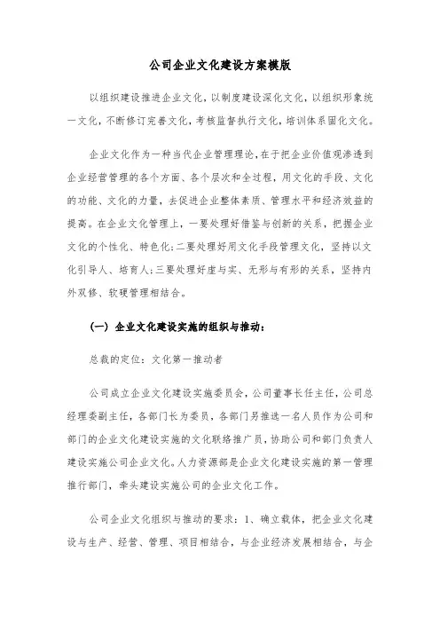 公司企业文化建设方案模版(4篇)