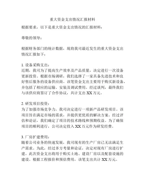 重大资金支出情况汇报材料