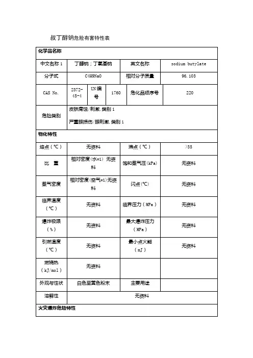 叔丁醇钠危险有害特性表
