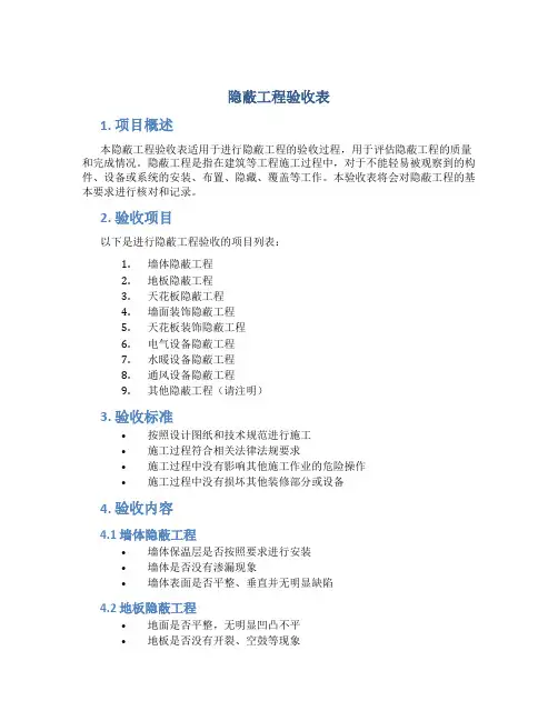 隐蔽工程验收表