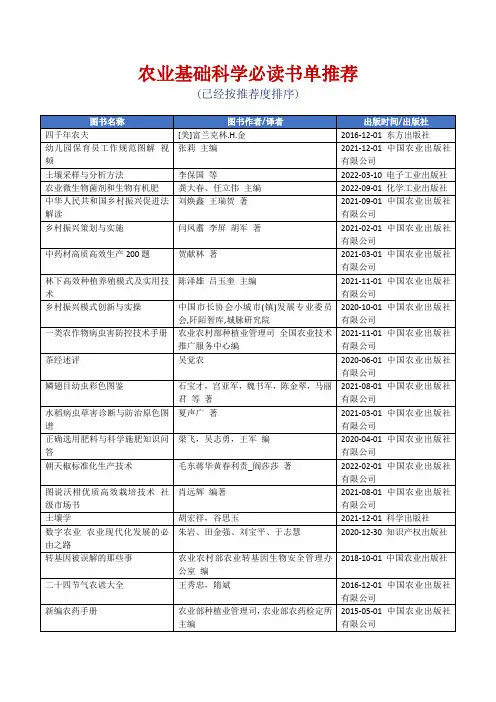 农业基础科学必读书单推荐[精美打印版本]