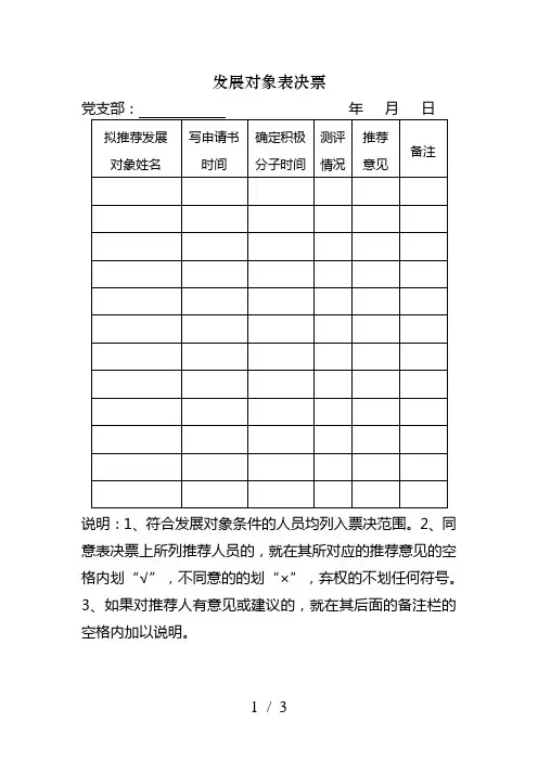 发展对象表决票