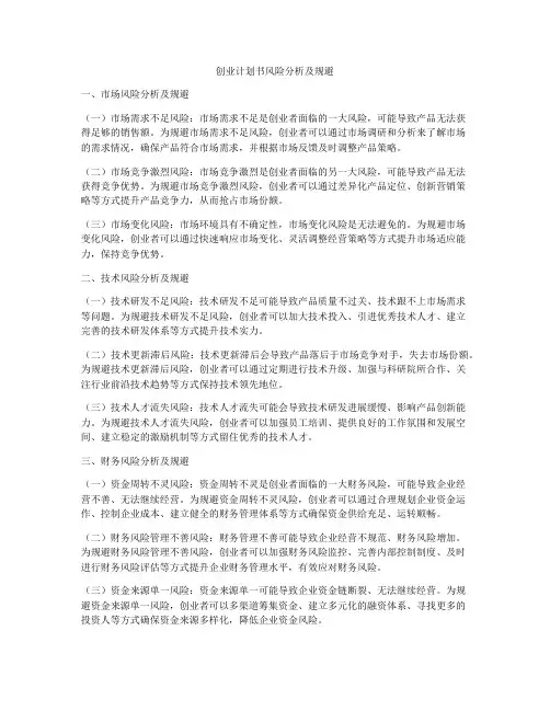 创业计划书风险分析及规避