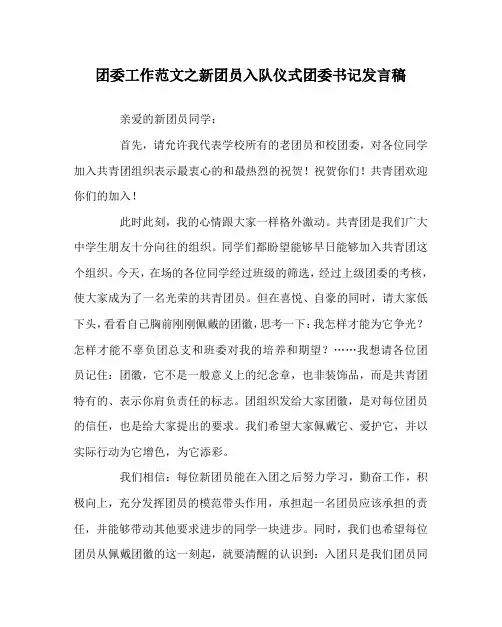 团委工作范文之新团员入队仪式团委书记发言稿