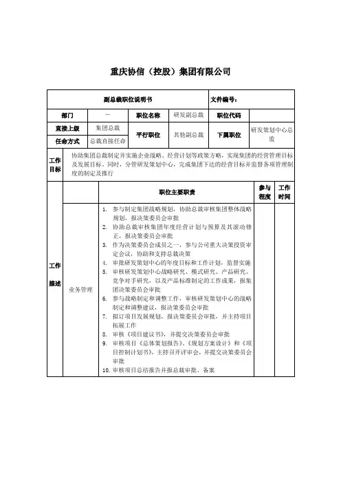研发副总裁职位说明书.doc